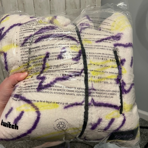 Twitch Full Zip Fleece Sherpa Logo Jacket Oversized Size XL Ivory Yellow Purple - Picture 4 of 7